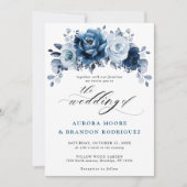 Dusty Blue Slate Navy Floral Botanical Wedding Kaart (Voorkant)