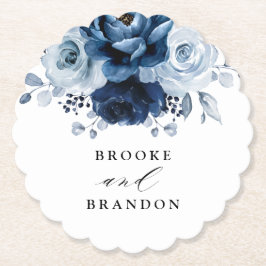 Dusty Blue Slate Navy Floral Botanical Wedding Kartonnen Onderzetters
