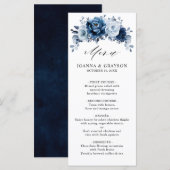 Dusty Blue Slate Navy Floral Botanical Wedding Menu (Voorkant / Achterkant)