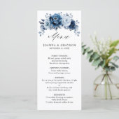Dusty Blue Slate Navy Floral Botanical Wedding Menu (Staand voorkant)