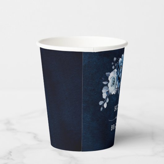 Dusty Blue Slate Navy Floral Botanical Wedding Pap Papieren Bekers (Rechts)