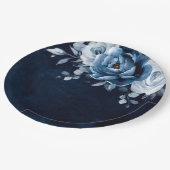 Dusty Blue Slate Navy Floral Botanical Wedding Pap Papieren Bordje (Gekanteld)