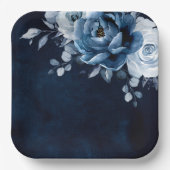 Dusty Blue Slate Navy Floral Botanical Wedding Pap Papieren Bordje (Voorkant)