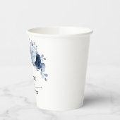 Dusty Blue Slate Navy Floral Botanical Wedding Papieren Bekers (Links)
