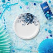 Dusty Blue Slate Navy Floral Botanical Wedding Papieren Bordje (Feest)