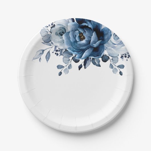 Dusty Blue Slate Navy Floral Botanical Wedding Papieren Bordje (Voorkant)