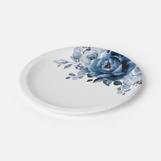 Dusty Blue Slate Navy Floral Botanical Wedding Papieren Bordje (Gekanteld)