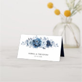 Dusty Blue Slate Navy Floral Botanical Wedding Plaatskaartje (Achterkant)