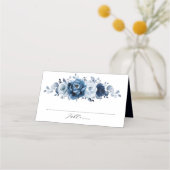 Dusty Blue Slate Navy Floral Botanical Wedding Plaatskaartje (Voorkant)