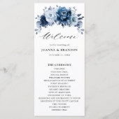 Dusty Blue Slate Navy Floral Botanical Wedding Programmakaart (Voorkant)