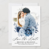 Dusty Blue Slate Navy Floral Botanical Wedding Save The Date (Voorkant)