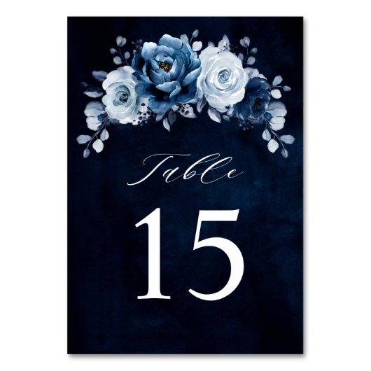 Dusty Blue Slate Navy Floral Botanical Wedding Tab Kaart (Voorkant)