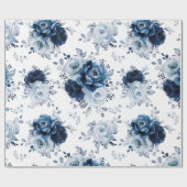 Dusty Blue Slate Navy Floral Botanical Wedding Wra Cadeaupapier (Vlak)