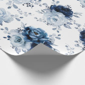 Dusty Blue Slate Navy Floral Botanical Wedding Wra Cadeaupapier (Hoek)