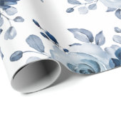 Dusty Blue Slate Navy Floral Botanical Wedding Wra Cadeaupapier (Rol Hoek)