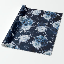 Dusty Blue Slate Navy Floral Botanical Wedding Wra Cadeaupapier