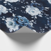 Dusty Blue Slate Navy Floral Botanical Wedding Wra Cadeaupapier (Hoek)