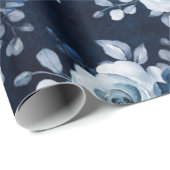 Dusty Blue Slate Navy Floral Botanical Wedding Wra Cadeaupapier (Rol Hoek)