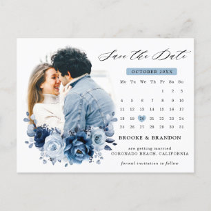Dusty Blue Slate Navy Floral Bouquet Save the Date Briefkaart