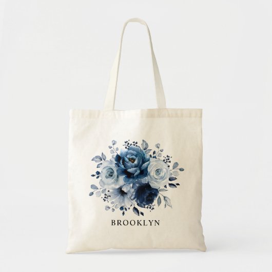 Dusty Blue Slate Navy Floral Bridesmaid Gift Tote Bag (Voorkant)
