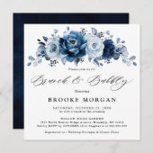 Dusty Blue Slate Navy Floral Brunch en Bubble Kaart (Voorkant / Achterkant)