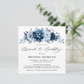 Dusty Blue Slate Navy Floral Brunch en Bubble Kaart (Staand voorkant)