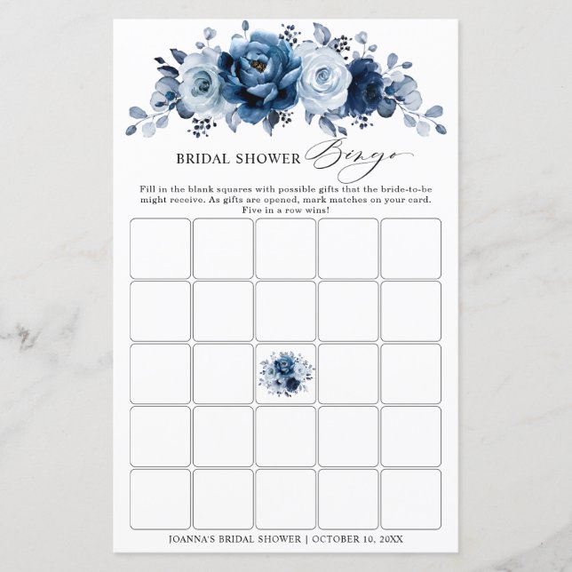 Dusty Blue Slate Navy Floral Vrijgezellenfeest Bin (Voorkant)