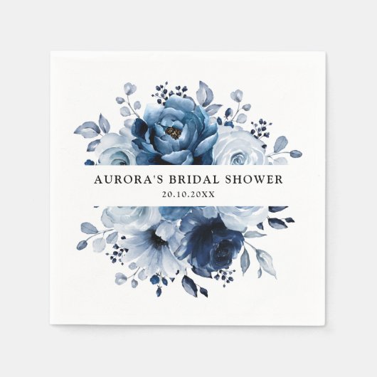 Dusty Blue Slate Navy Floral Vrijgezellenfeest Nap Servet (Voorkant)