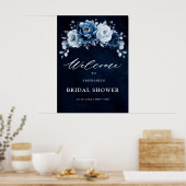 Dusty Blue Slate Navy Floral Vrijgezellenfeest Wel Poster (Keuken)