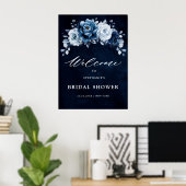 Dusty Blue Slate Navy Floral Vrijgezellenfeest Wel Poster (Thuiskantoor)