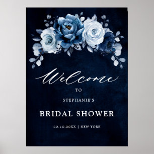 Dusty Blue Slate Navy Floral Vrijgezellenfeest Wel Poster