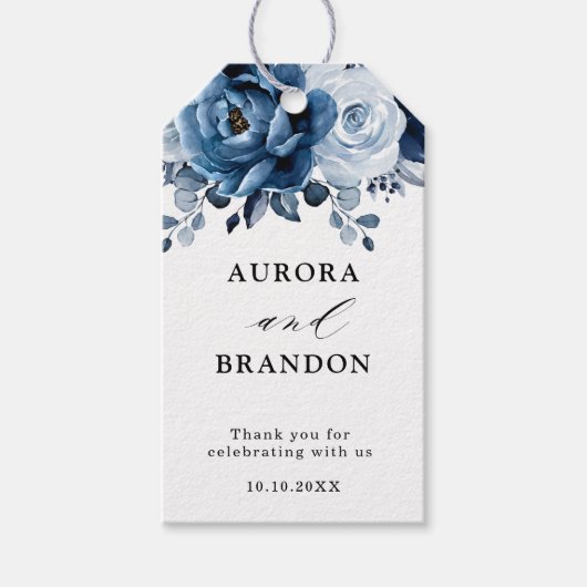 Dusty Blue Slate Navy Floral Wedding Bedankt Cadeaulabel (Voorkant)
