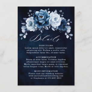 Dusty Blue Slate Navy Floral Wedding Details Enclo Informatiekaartje