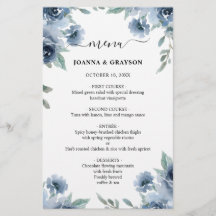 Dusty Blue Slate Navy Floral Wedding Menu