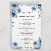 Dusty Blue Slate Navy Floral Wedding Menu (Voorkant / Achterkant)