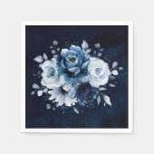 Dusty Blue Slate Navy Floral Wedding Napkins Servet (Voorkant)