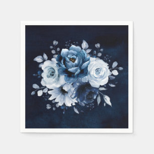 Dusty Blue Slate Navy Floral Wedding Napkins Servet