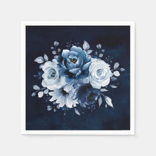 Dusty Blue Slate Navy Floral Wedding Napkins Servet (Voorkant)