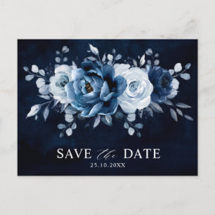 Dusty Blue Slate Navy Floral Wedding Save the Date Briefkaart