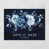 Dusty Blue Slate Navy Floral Wedding Save the Date Briefkaart (Voorkant)