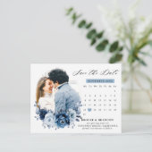 Dusty Blue Slate Navy Floral Wedding Save the Date Briefkaart (Staand voorkant)