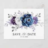 Dusty Blue Slate Navy Floral Wedding Save the Date Briefkaart (Voorkant)