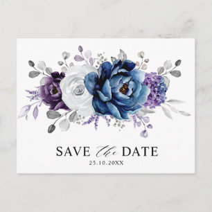 Dusty Blue Slate Navy Floral Wedding Save the Date Briefkaart