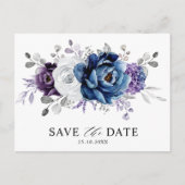 Dusty Blue Slate Navy Floral Wedding Save the Date Briefkaart (Voorkant)