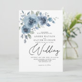 Dusty Blue Slate Pastel Light Floral Boho Wedding Kaart (Staand voorkant)