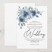 Dusty Blue Slate Pastel Light Floral Boho Wedding Kaart (Voorkant / Achterkant)