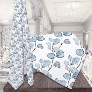 Dusty Blue Small Eucalyptus Sprigs Weddenschap Stropdas