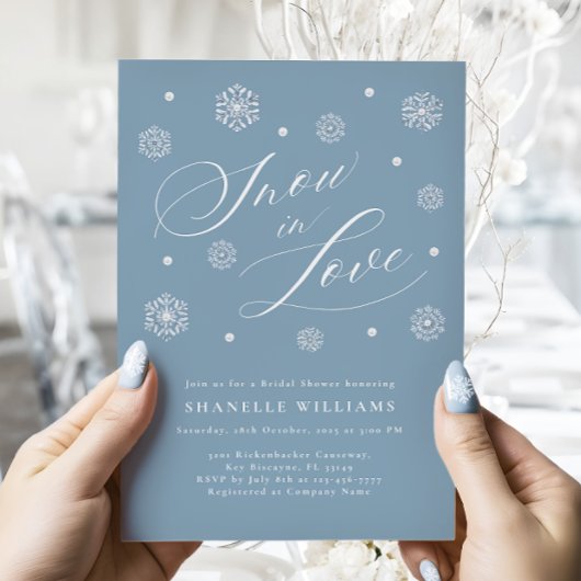Dusty Blue Snow in Love Bridal Shower Uitnodiging