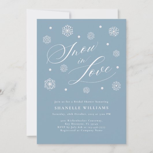 Dusty Blue Snow in Love Bridal Shower Uitnodiging (Voorkant)