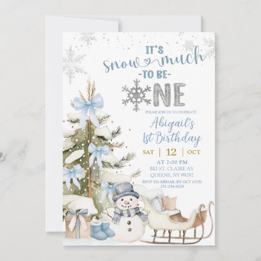 Dusty Blue Snow Much Fun To Be One Birthday Kaart (Voorkant)